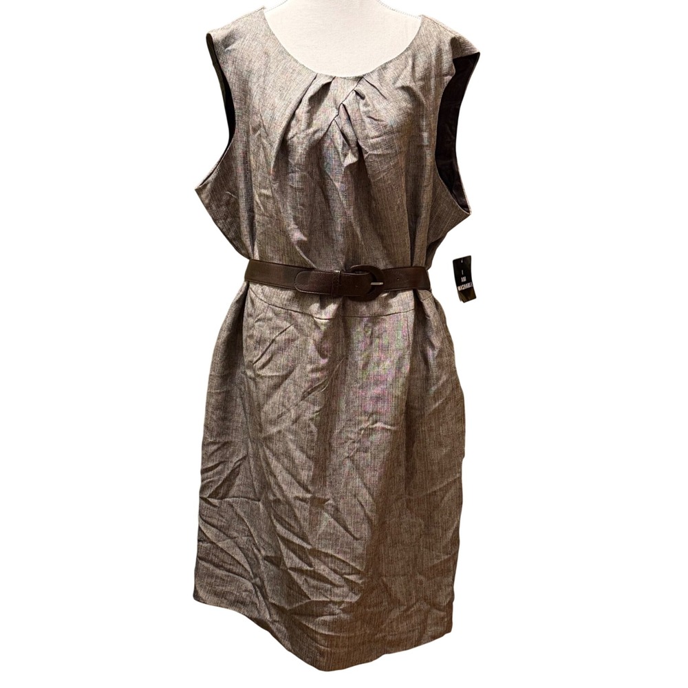 Studio I Women's 24W Dress Sleeveless Sheath Dress with Brown‎ Belt Career